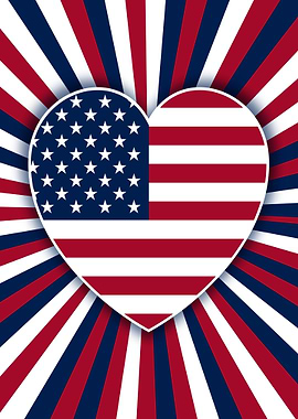 American Flag Heart with Radial Background