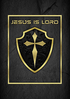 Jesus is Lord Shield Gold Cross Christian Faith Bible Verse
