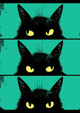 Three Black Cats Peeking