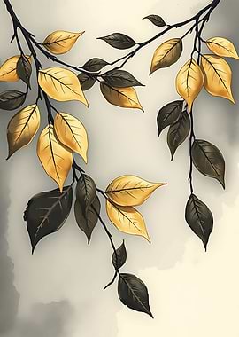 Golden and Brown Autumn Leaves Illustration