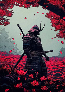 Samurai Red Flower Field