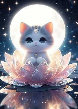 Cute Kitten Lotus Flower