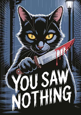 Black Cat with Bloody Knife