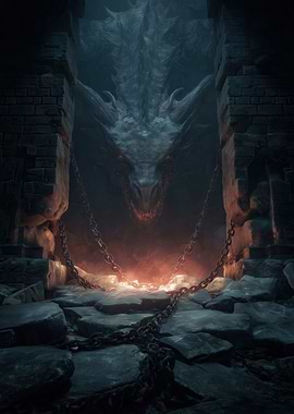 Dragon in Stone Ruins with Chains
