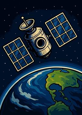 Satellite orbiting Earth in space