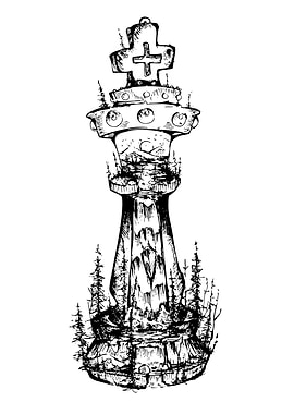 Chess King Piece with Landscape