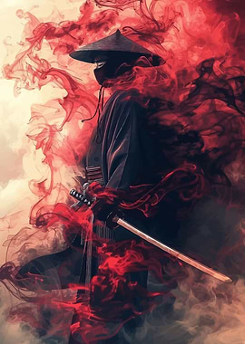 Samurai Warrior in Red Smoke