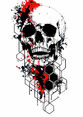 Skull with Geometric and Splatter Design