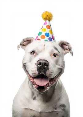 Happy Dogo Argentino Dog with Birthday Hat