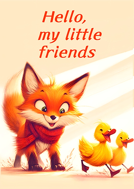 Fox and Ducklings Cartoon Illustration