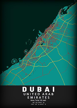 Dubai City Map Art Print