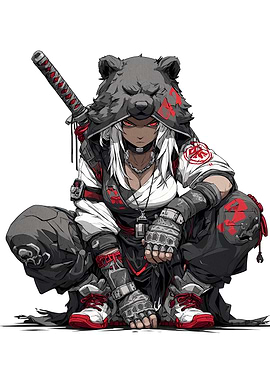 Cyberpunk Warrior with Bear Hood