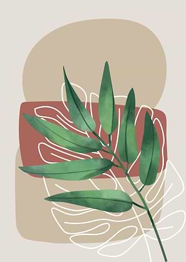 Abstract Botanical Art with Green Leaves