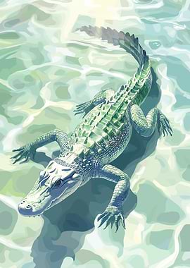 Alligator in Water Illustration