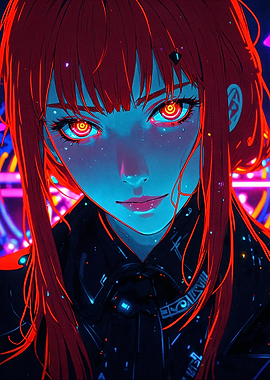 Anime Girl with Glowing Red Eyes