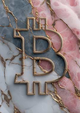 Bitcoin Symbol on Pink And Gray Marble