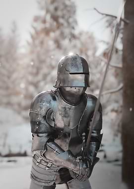 Knight in shining armor in winter