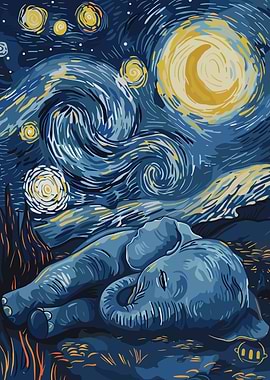 Elephant under Starry Night Sky