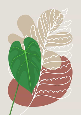 Abstract Botanical Illustration with Green Leaf