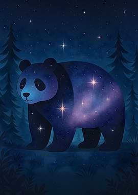Cosmic Panda in Forest Night