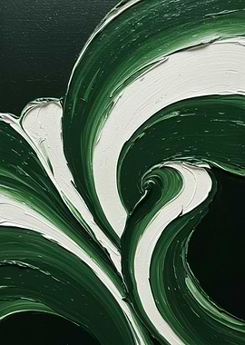 Abstract Green and White Swirl Painting