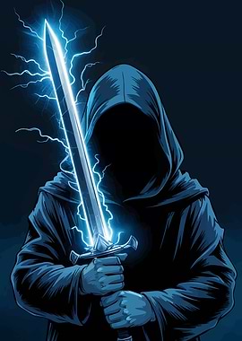 Hooded Figure with Electric Sword