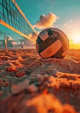 Volleyball on Beach at Sunset