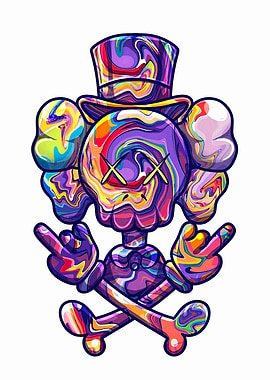 Colorful Skull with Top Hat Illustration