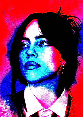 Billie Eilish Portrait - Red and Blue