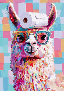 Colorful Llama with Toilet Paper Hat