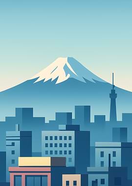 Mount Fuji and Tokyo Skyline Illustration