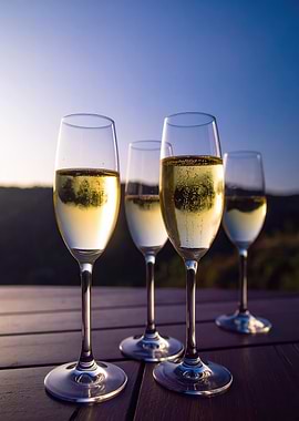 Champagne flutes on a wooden table