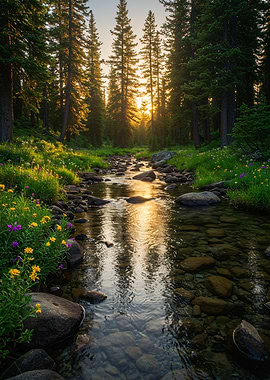 Sunlit Forest Stream