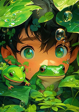 Anime Boy Frogs Greenery