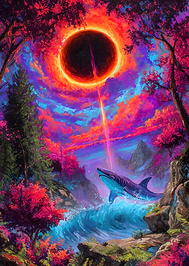 Surreal Shark Landscape with Eclipse