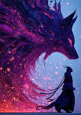 Mystical Wolf and Figure Digital Art