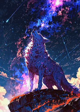 Celestial Wolf Howling Beneath the Stars