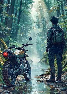 Motorcycle Adventure in Forest