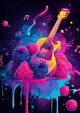 Vibrant Guitar with Berries and Music