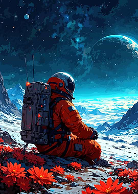 Astronaut Contemplating Space Landscape