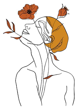 Minimalist Woman with Flowers Line Art Illustration