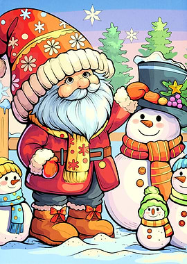 Santa Snowmen Winter