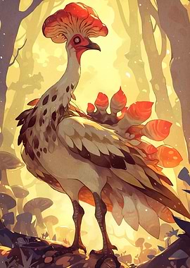 Mushroom Bird Creature Forest