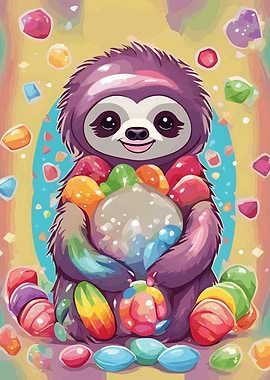 Cute Sloth with Candy