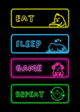 Chick Eat Sleep Game Repeat Neon Sign