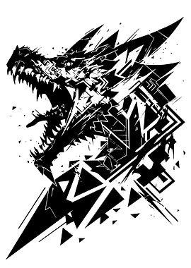 Abstract Dragon Head Black and White