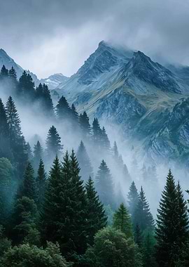 Misty Mountain Forest Landscape