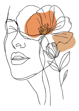 Line Art Woman with Flower Minimalist Illustration