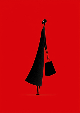 Stylized Shopper on Red Background