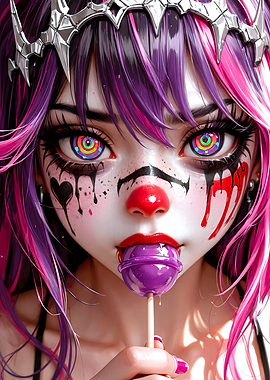 Clown Girl with Lollipop and Crown